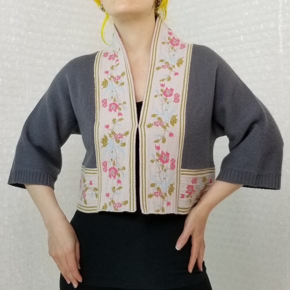 Plenty by Tracy Reese grey wool crop cardigan - Picture 5 of 8